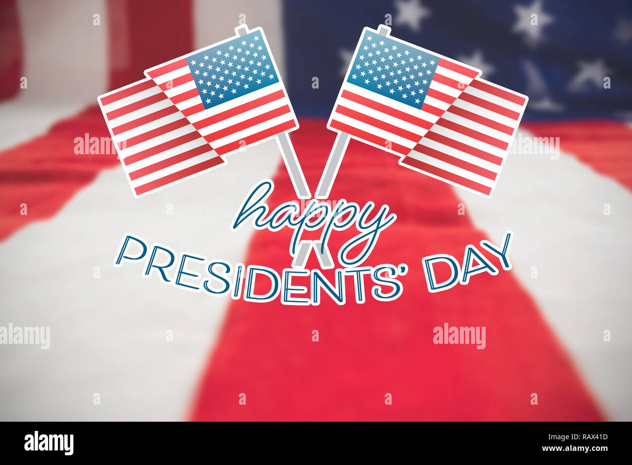 Immagine composita di felice presidenti giorno tipografia di vettore e due bandierine americane Foto Stock