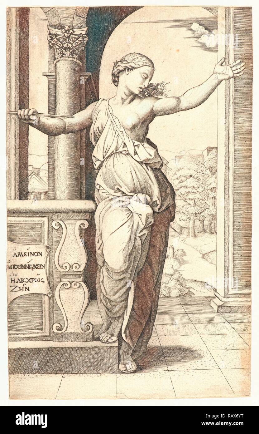 Marcantonio Raimondi (Italiano, ca. 1470/1482 - 1527/1534) dopo Raphael (italiano, 1483 - 1520). La morte di Lucrezia reinventato Foto Stock