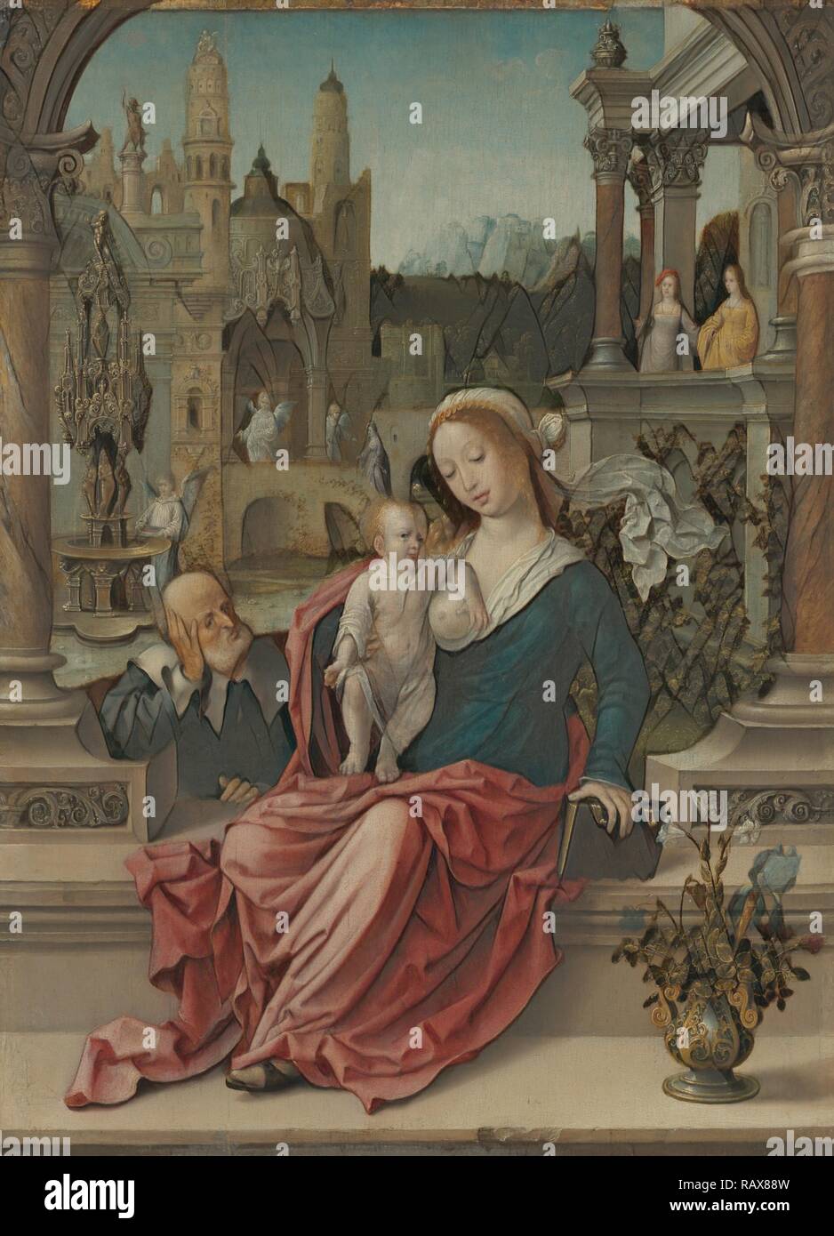 La Santa Famiglia, Jan Gossaert (chiamato Mabuse), Netherlandish, circa 1478 - 1532, circa 1507 - 1508, olio su pannello reinventato Foto Stock