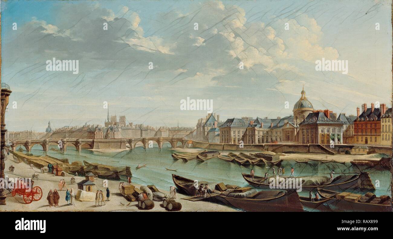 Una vista di Parigi con l'Ile de la Cité, Jean-Baptiste Raguenet, francese, 1715 - 1793, 1763, olio su tela, senza cornice reinventato Foto Stock