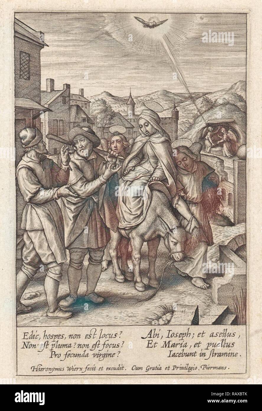 Giuseppe e Maria sono rifiutato al inn, stampa maker: Hieronymus WIERIX, 1563 - prima del 1619. Reinventato Foto Stock