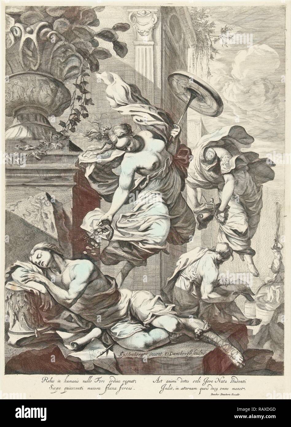 Allegoria della Fortuna e scienza, Dancker Danckerts, 1650 - 1666. Reinventato da Gibon. Arte Classica con un tocco di moderno reinventato Foto Stock