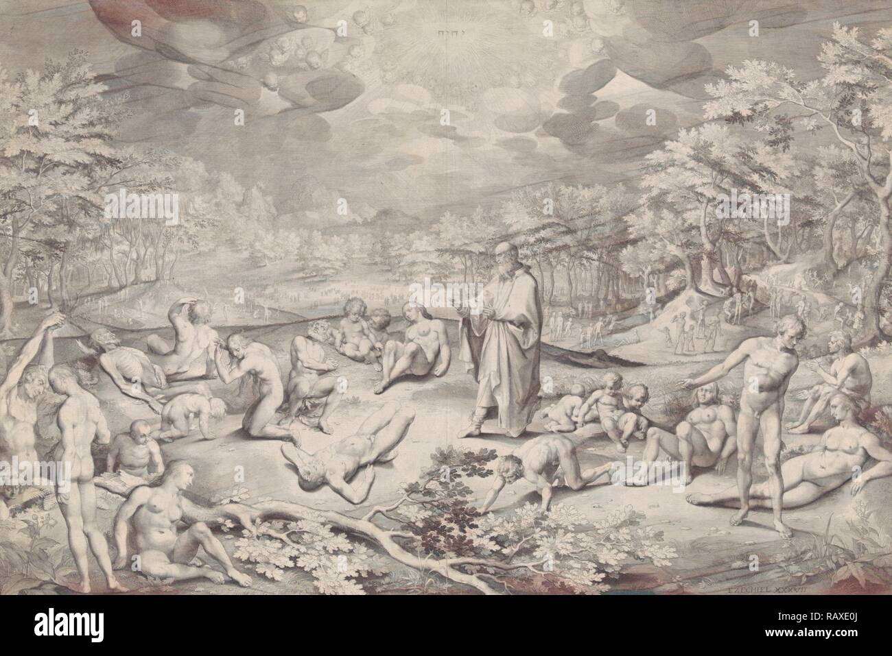 La visione di Ezechiele in tutta la valle di ossa, Nicolaes De Bruyn, 1606. Reinventato da Gibon. Arte Classica con un moderno reinventato Foto Stock