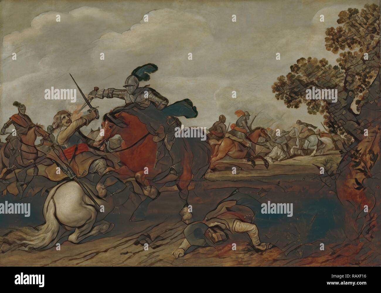 Una carica di cavalleria, Jan Martszen de Jonge, 1629. Reinventato da Gibon. Arte Classica con un tocco di moderno reinventato Foto Stock