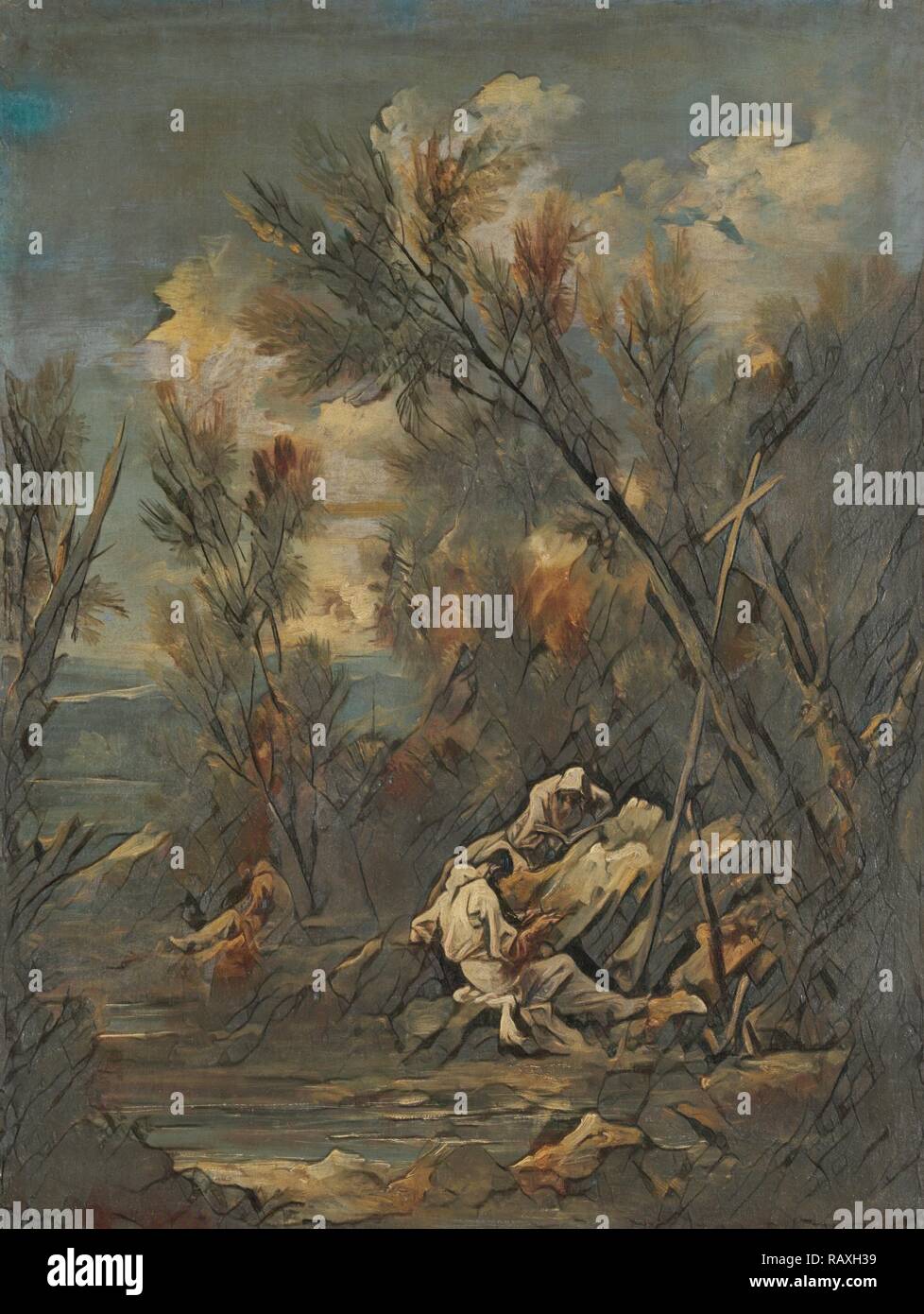 Monaci Certosini in un paesaggio, Alessandro Magnasco, 1700 - 1749. Reinventato da Gibon. Arte Classica con un moderno reinventato Foto Stock