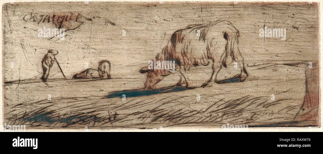 Jean-François Millet (francese, 1814 - 1875). Pecore al pascolo (Moutons Paissant), ca. 1849-1850. Puntasecca e roulette reinventato Foto Stock