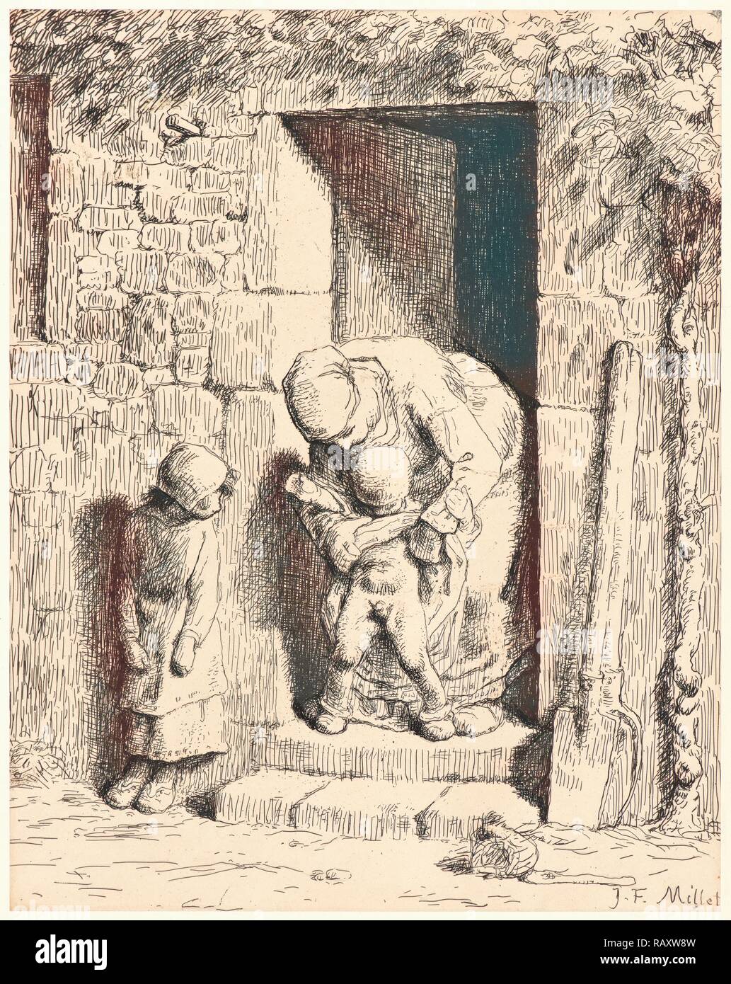 Jean-François Millet (francese, 1814 - 1875). Precauzione materno (Le précaution maternelle), 1862. Il cliché-verre su reinventato Foto Stock