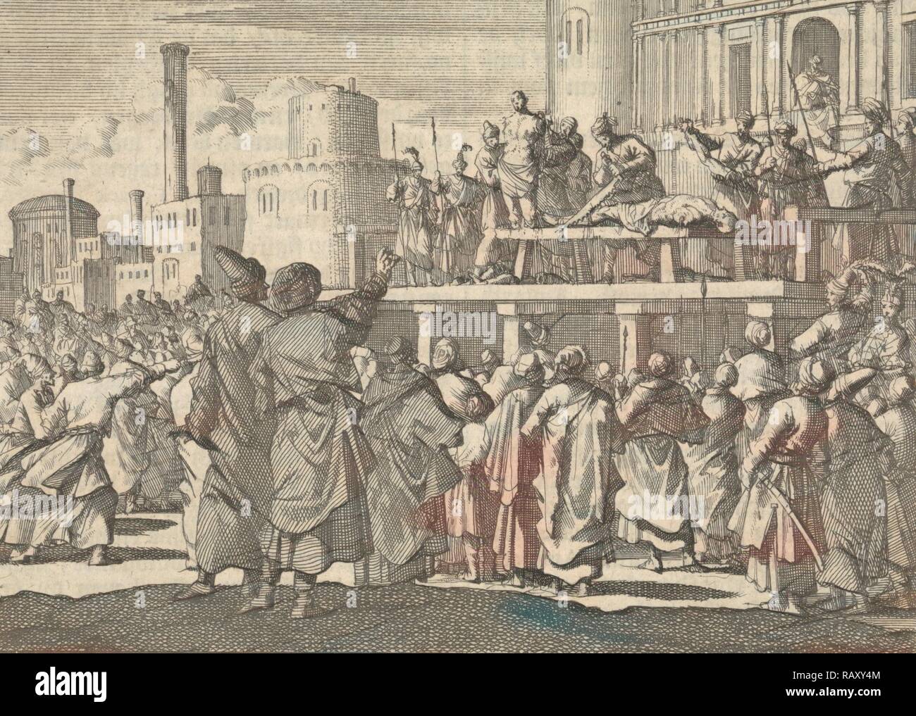 Il sultano Murad IV ha le braccia e le gambe di due uomini tagliati fuori perché avevano fumato, ca. 1630. Jan Luyken, Pieter van reinventato Foto Stock