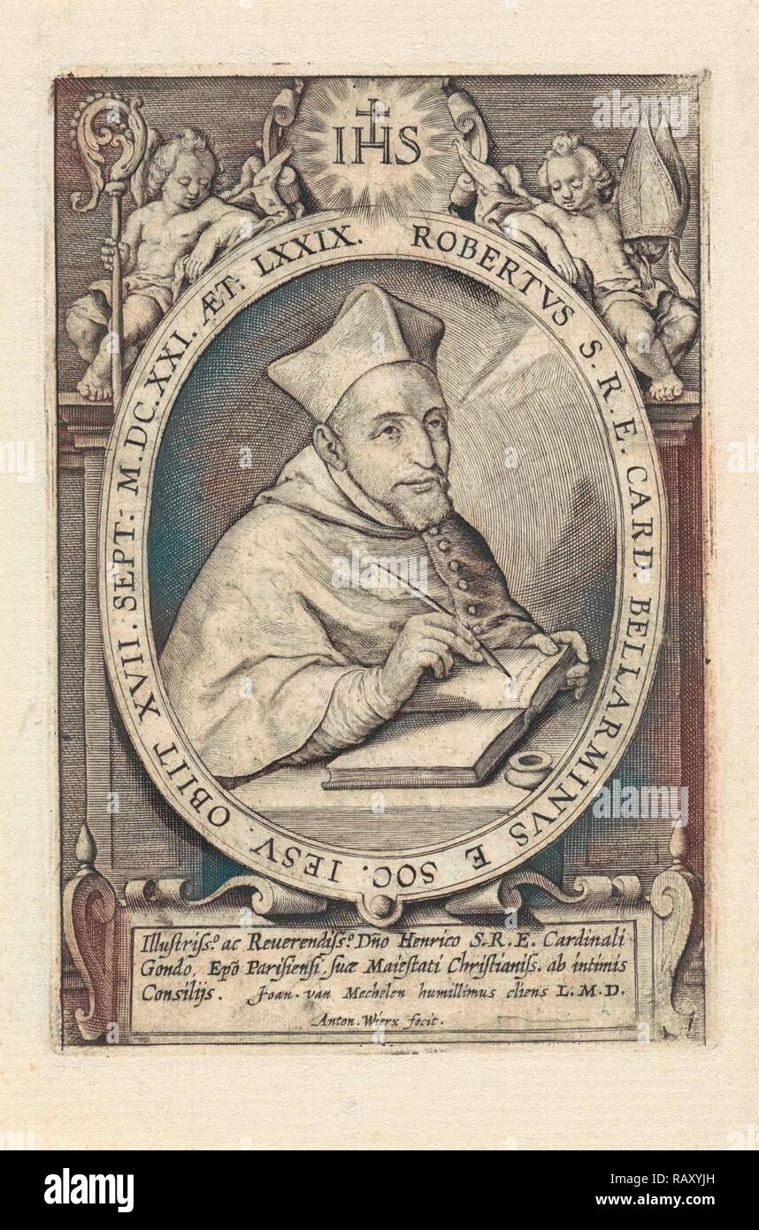 Ritratto del cardinale Roberto Bellarmino, all'età di 74, stampa maker: Antonie Wierix III, Jan Van Mechelen, sconosciuto reinventato Foto Stock