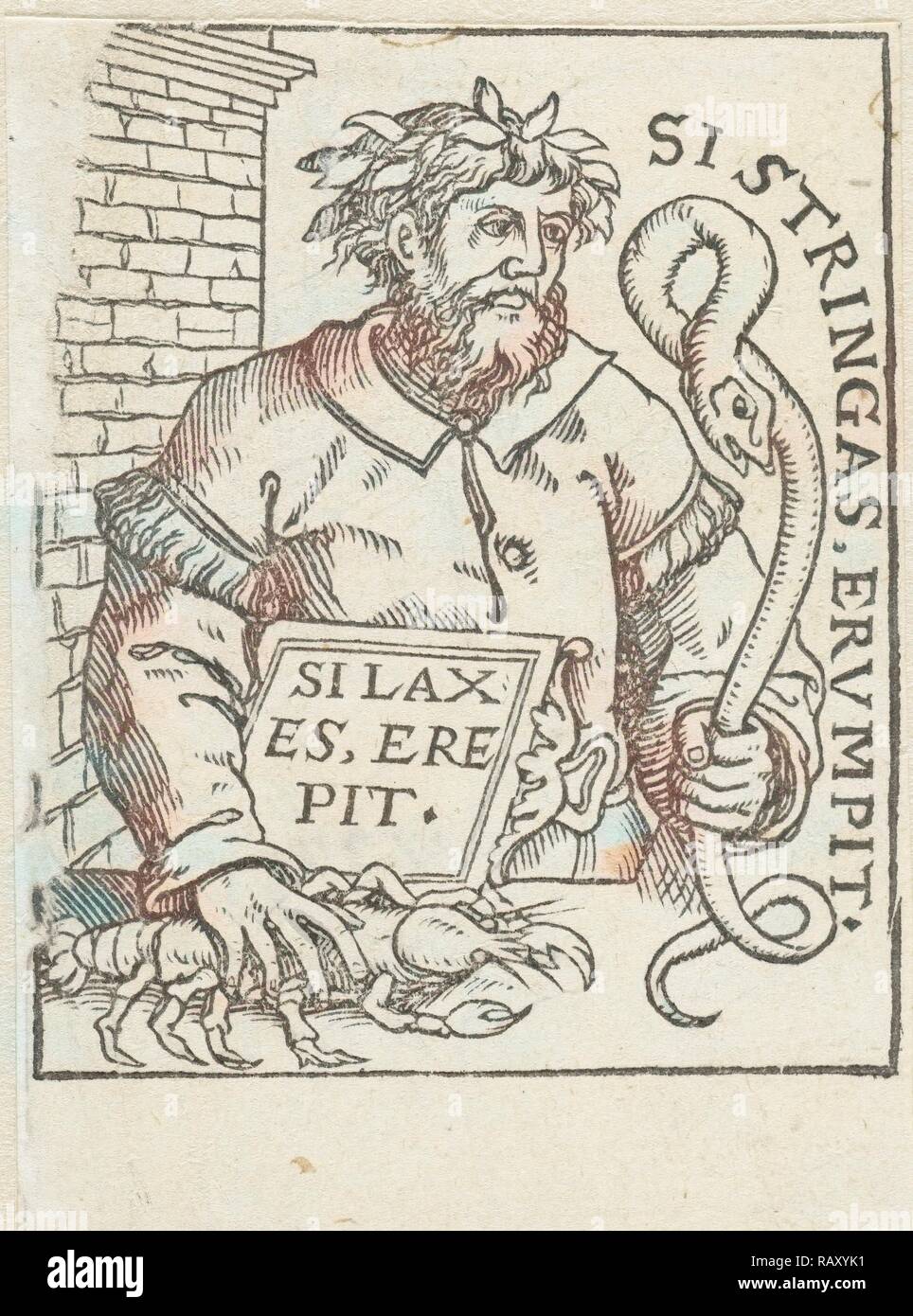 Uomo con un tubo flessibile e un astice, anonimo, 1500-1520. Reinventato da Gibon. Arte Classica con un tocco di moderno reinventato Foto Stock