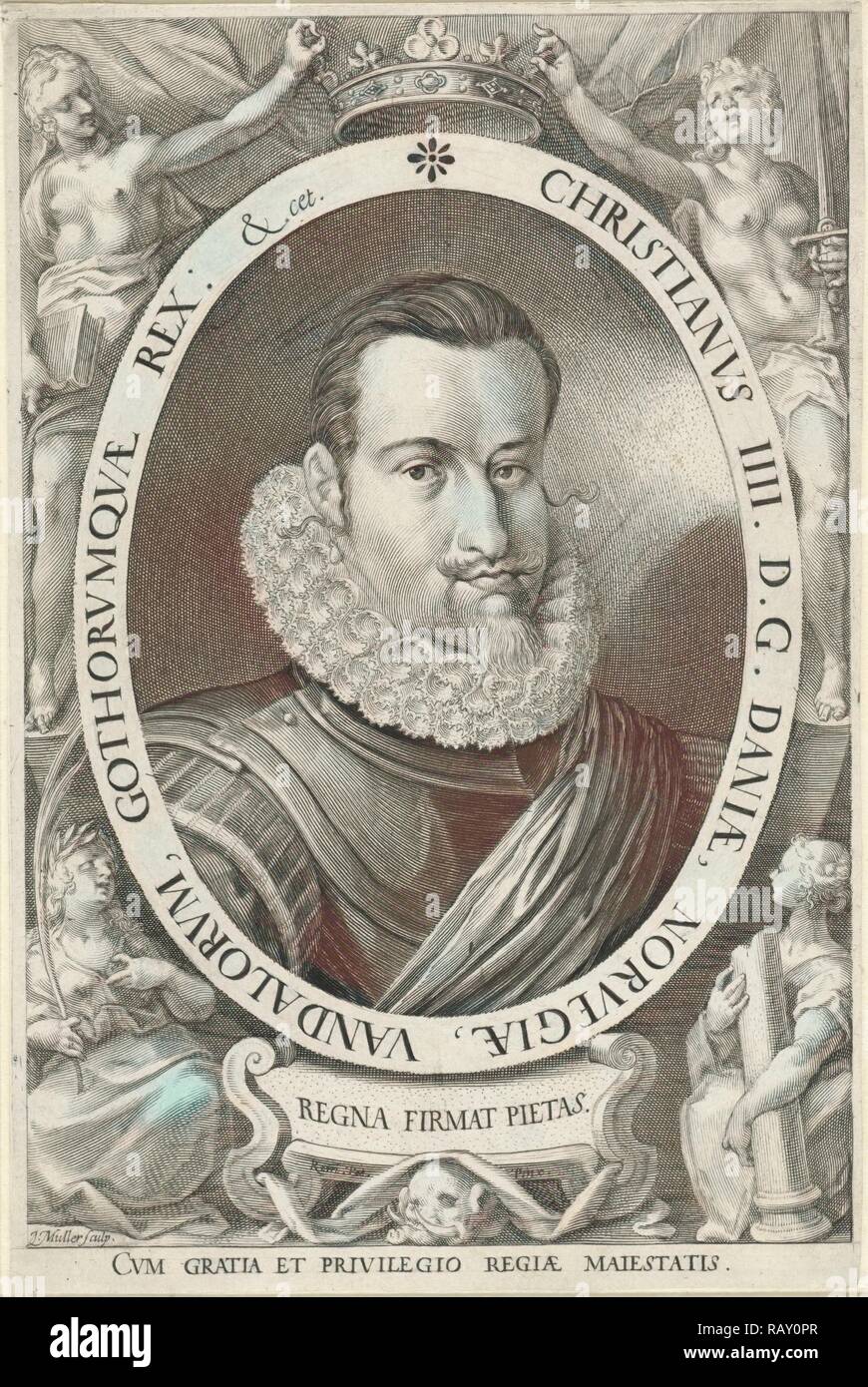 Ritratto di Re Cristiano IV di Danimarca e Norvegia, Jan Harmensz. Muller, 1604 - 1608. Reinventato da Gibon. Classic reinventato Foto Stock