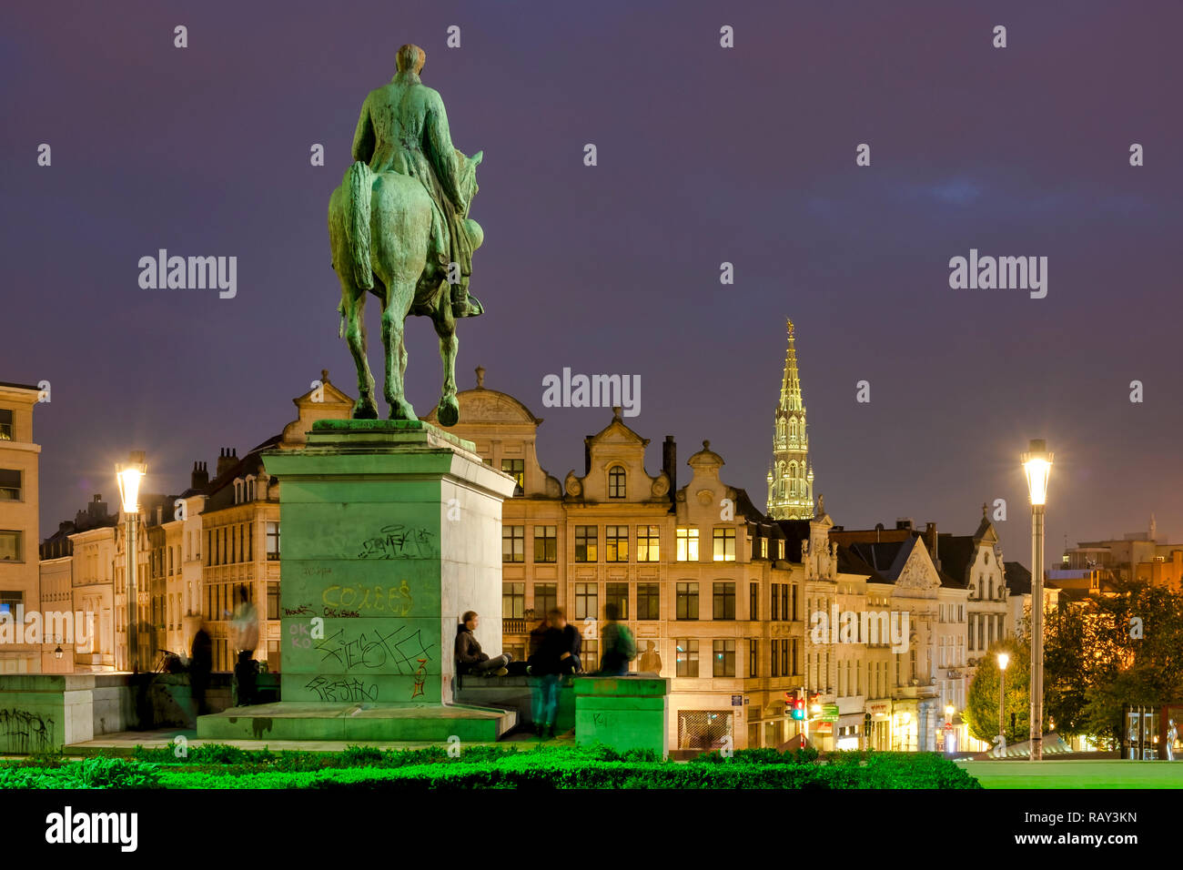 Statua equestre di re Alberto I di Mont des Arts /Kunstberg , Bruxelles Foto Stock