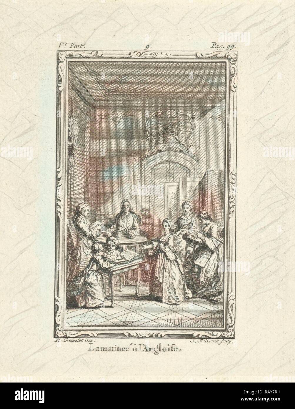 Società in un interno, Jacob Folkema, 1761. Reinventato da Gibon. Arte Classica con un tocco di moderno reinventato Foto Stock