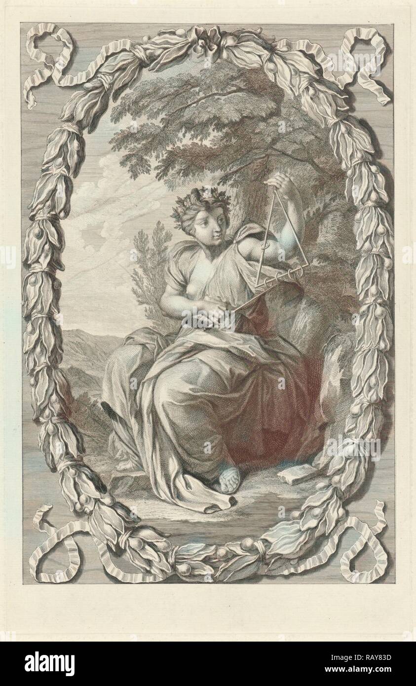 Paesaggio con una musica-muse, Bernard Picart, Eustache Lesueur, 1683-1733. Reinventato da Gibon. Arte Classica con un reinventato Foto Stock
