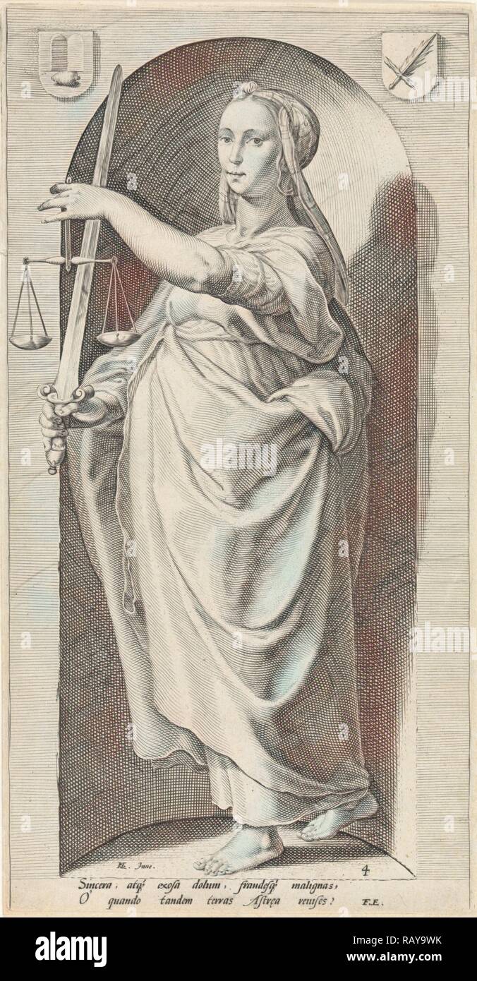 Giustizia (giustizia), Jacob Matham, Franco Estius, 1593. Reinventato da Gibon. Arte Classica con un tocco di moderno reinventato Foto Stock