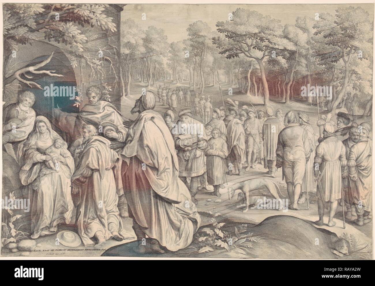 Adorazione dei Magi, stampa maker: Nicolaes De Bruyn, Pieter Schenk I, 1643 e/o 1670 - 1711. Reinventato Foto Stock