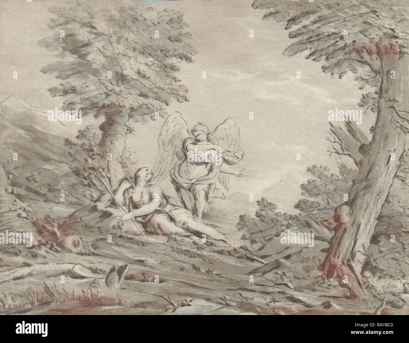 Agar nel deserto, stampa maker: Jurriaan Cootwijck, Eustache Lesueur, 1759. Reinventato da Gibon. Arte Classica con un reinventato Foto Stock