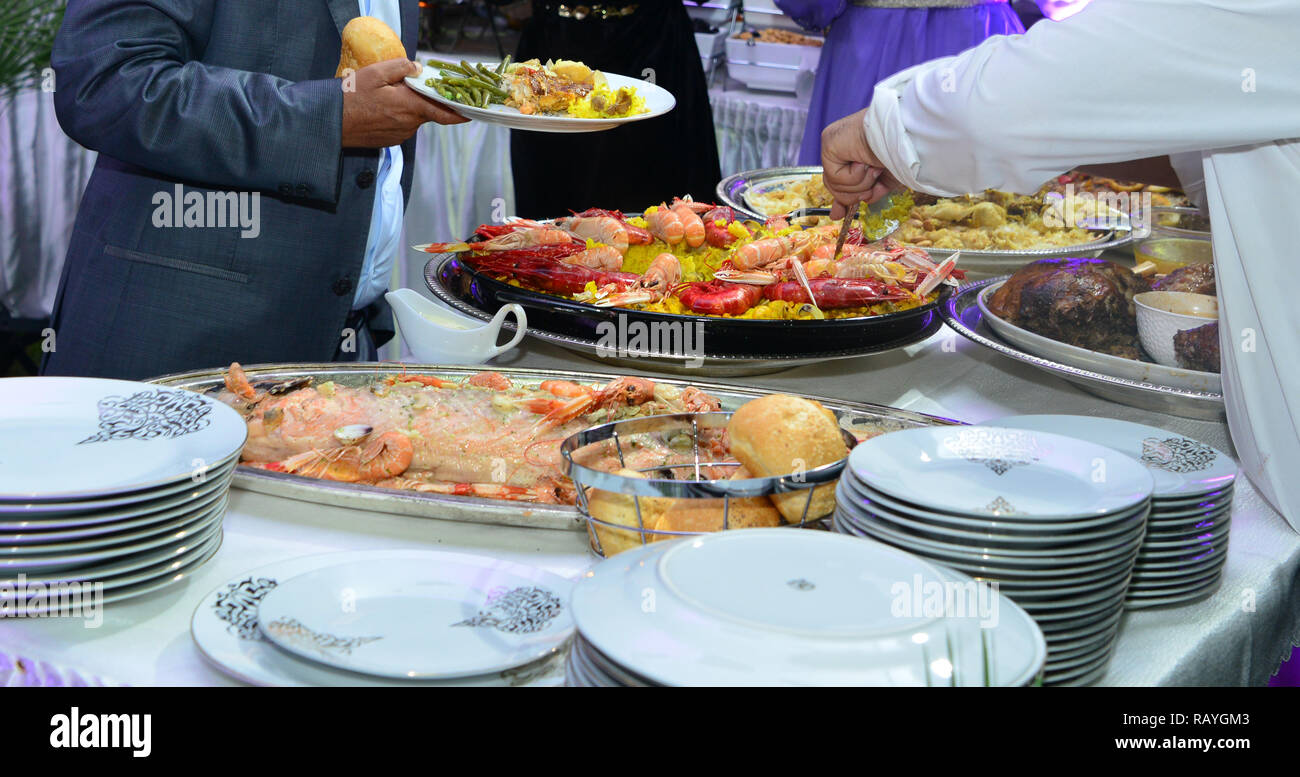 Marocchino il cibo a buffet, il Ramadan Iftar fine wedding Foto Stock