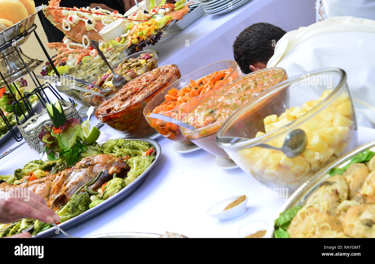 Marocchino il cibo a buffet, il Ramadan Iftar fine wedding Foto Stock