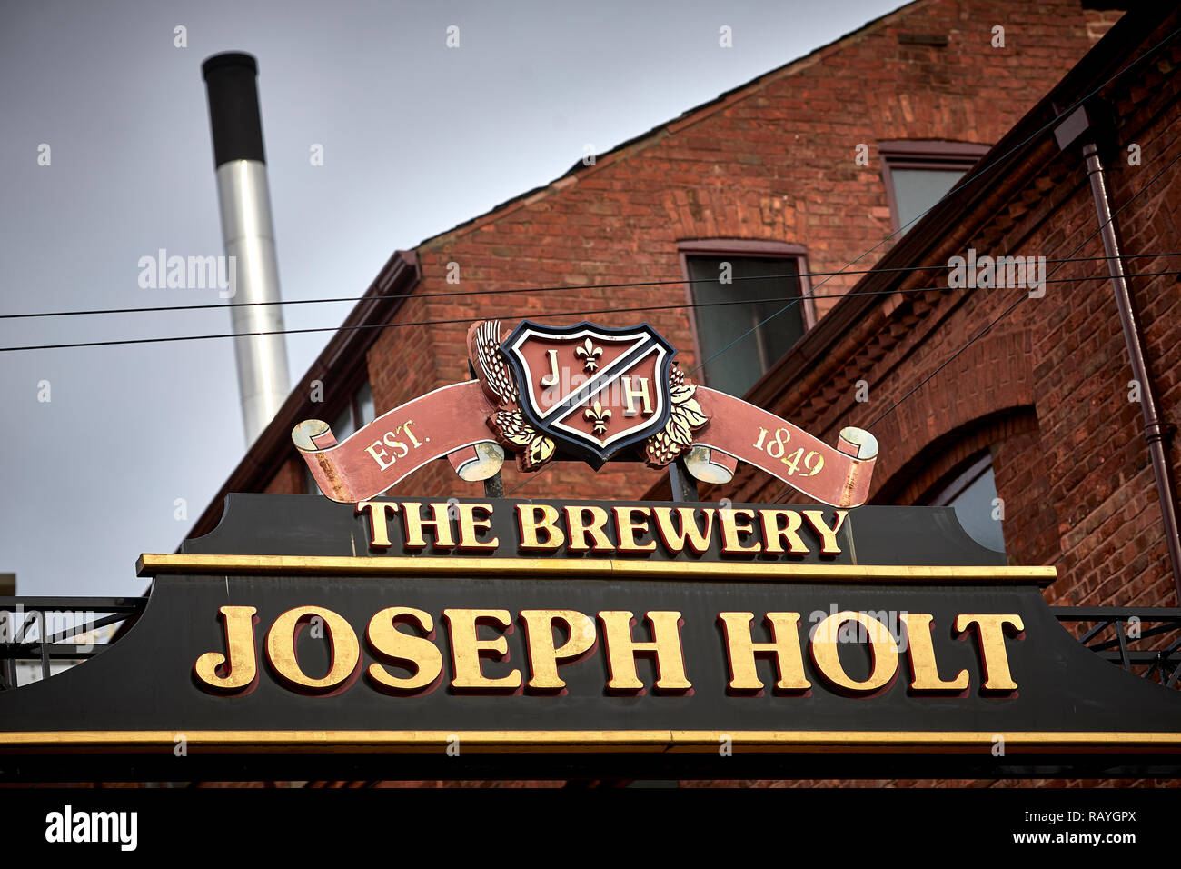 Costruito in mattoni, Joseph Holt brewery Empire Street, Cheetham Foto Stock