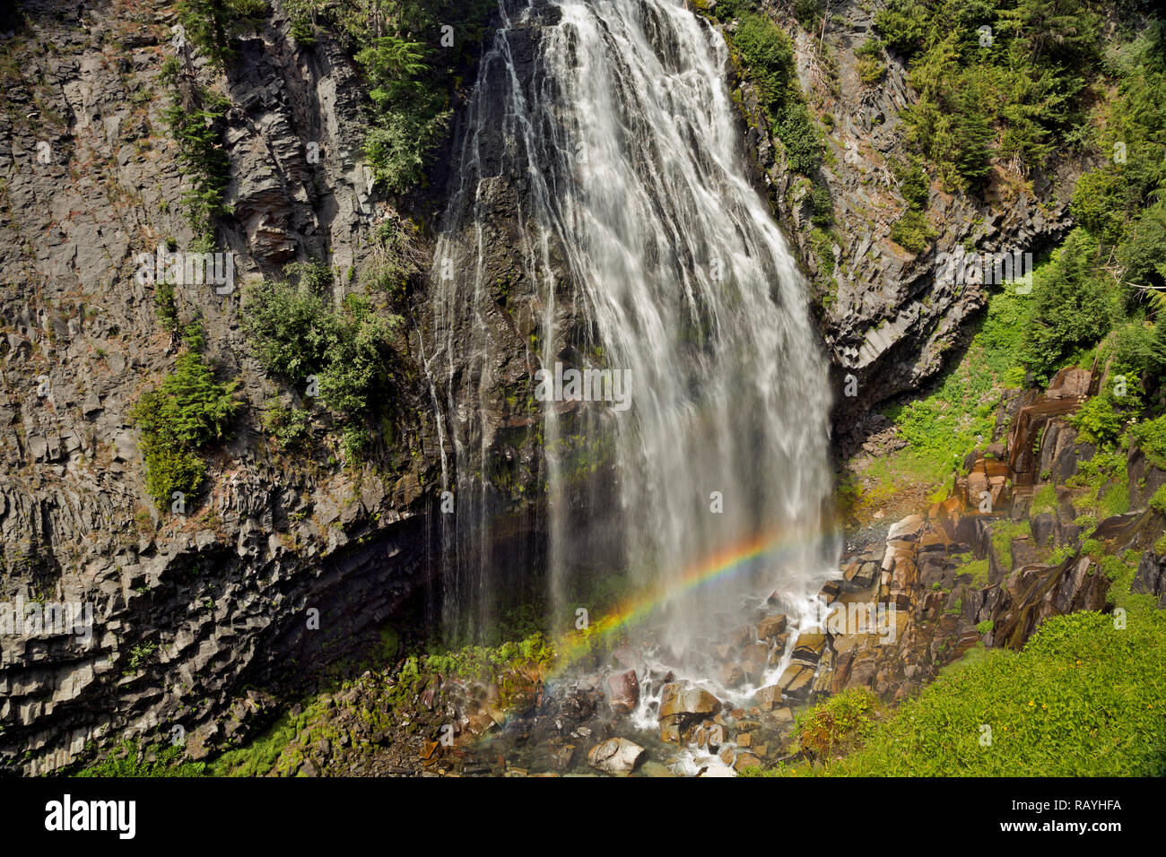 WA15660-00...WASHINGTON - arcobaleno sul fiume paradiso come si scende su Narada cade in Mount Rainier National Park. Foto Stock