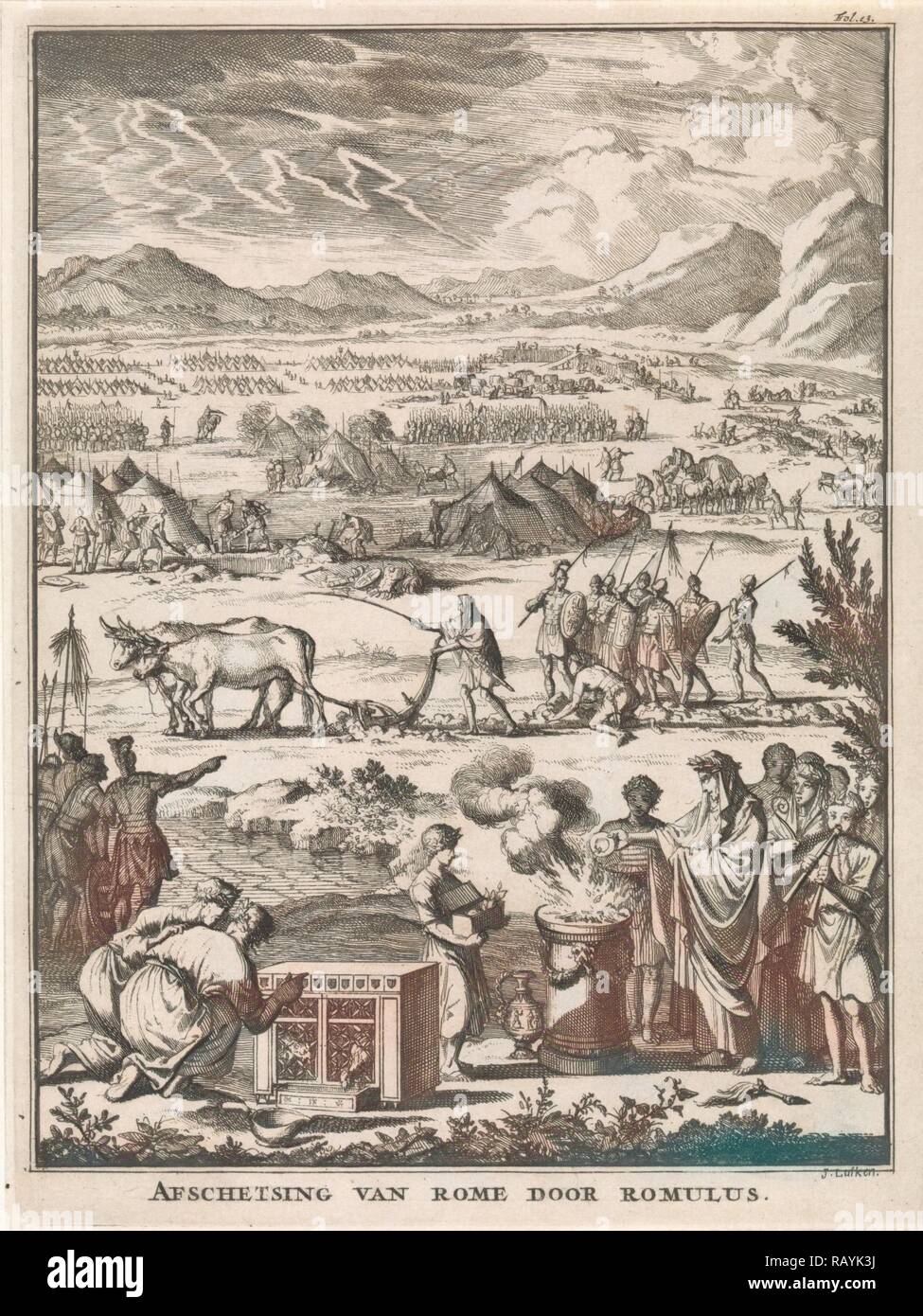 Romolo Fondazione Roma, Jan Luyken, François Halma, Willem van de acqua, 1697. Reinventato da Gibon. Arte Classica con un reinventato Foto Stock