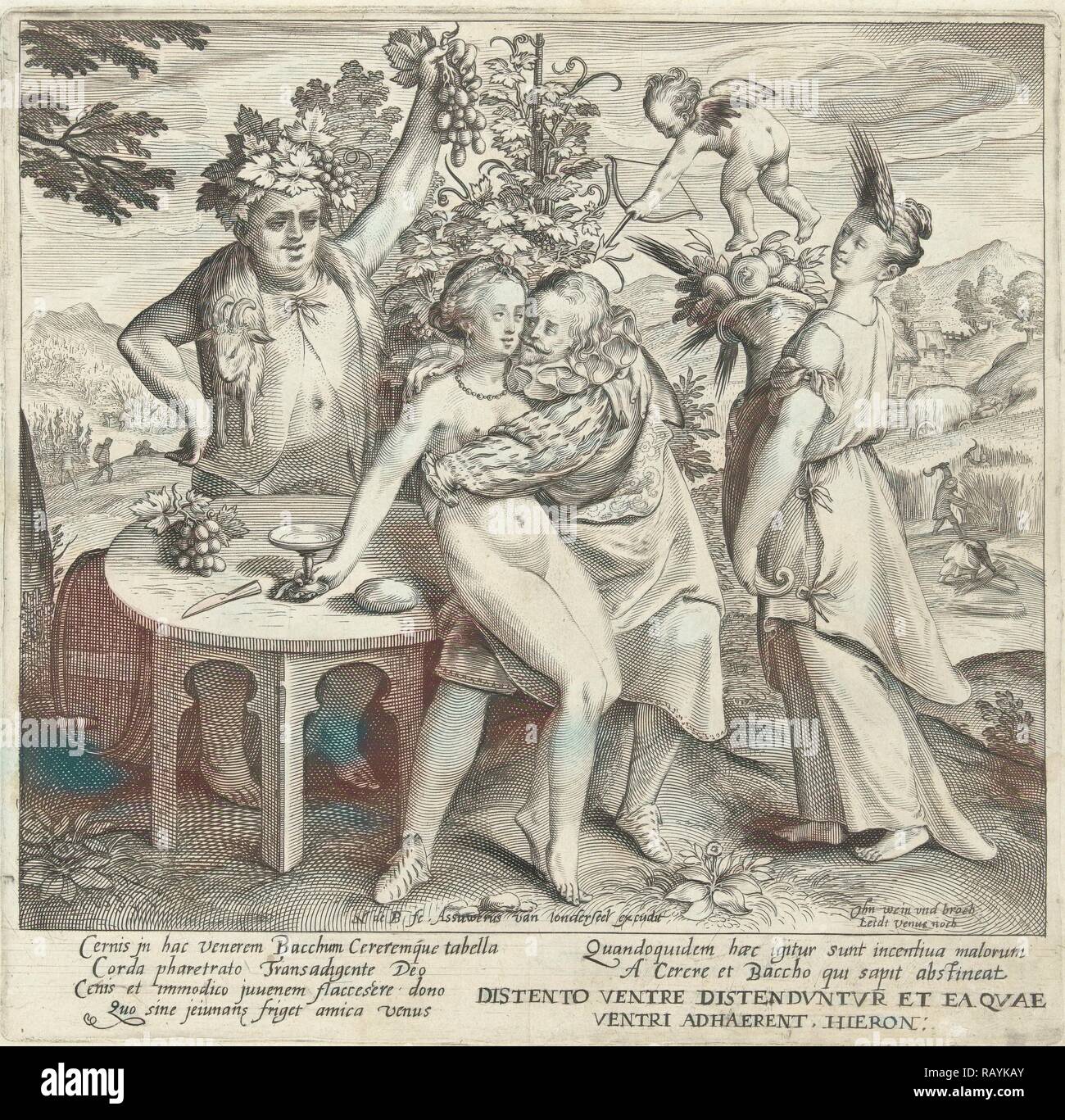 L'uomo nutre amore con vino e pane, stampa maker: Nicolaes De Bruyn, Assuerus van Londerseel, 1581 - 1656 reinventato Foto Stock