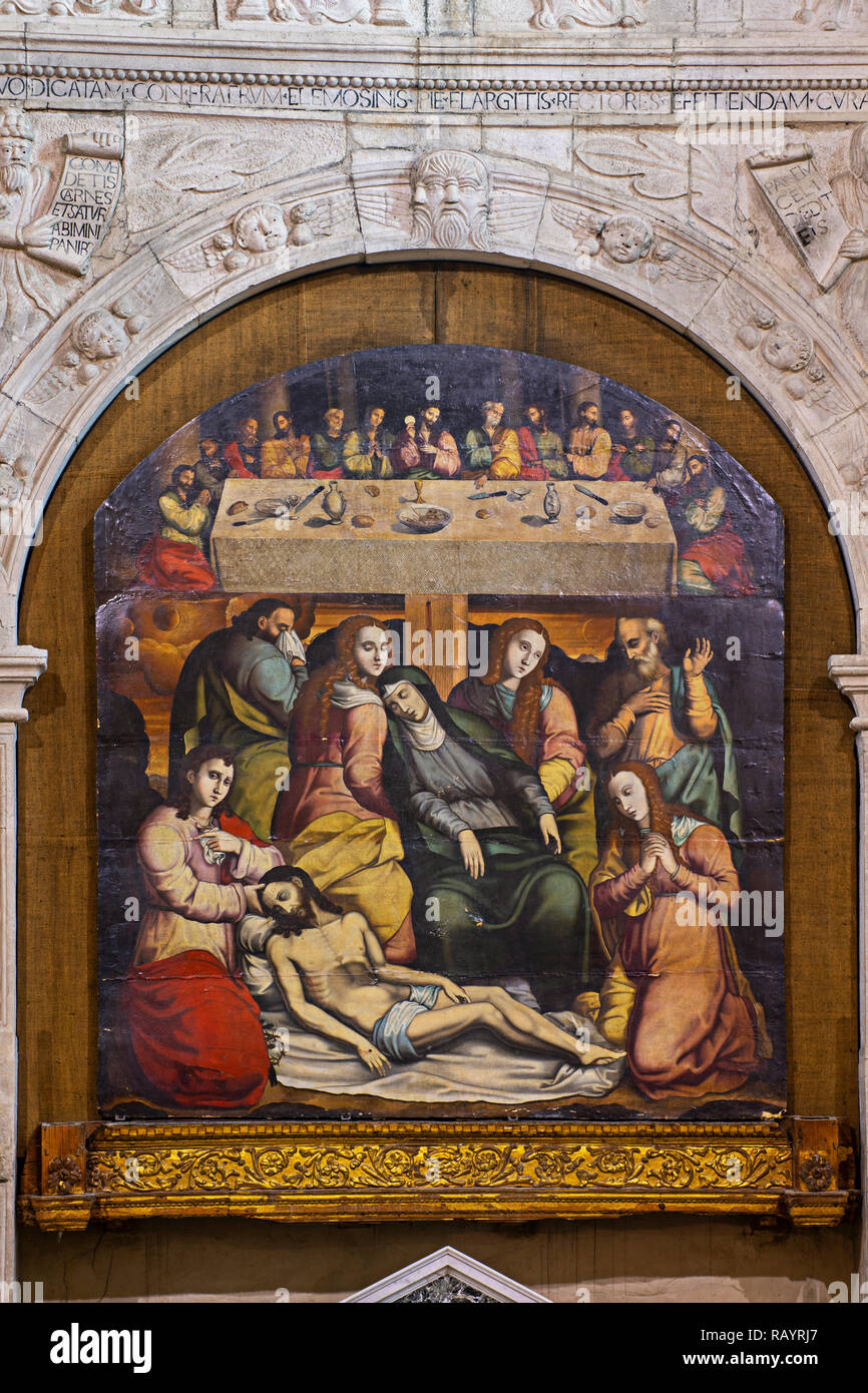 Italia Basilicat Acerenza Cattedrale Santo pala dipinta tabella 'L'Ultima Cena e la Deposizione" (Antonio stabile) Foto Stock