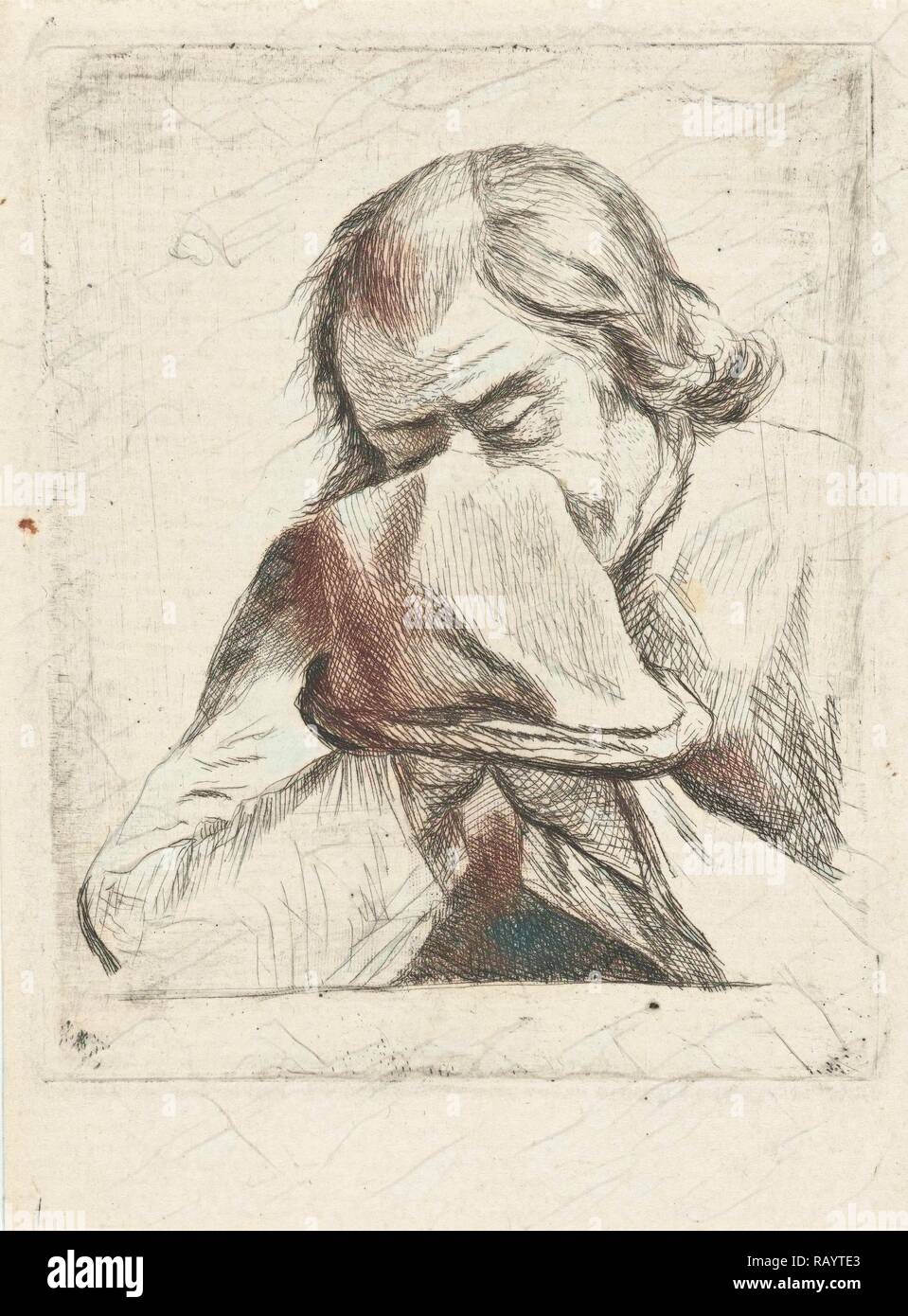 Orante con hat, stampa maker: Louis Bernard Coclers, 1756 - 1817. Reinventato da Gibon. Arte Classica con un moderno reinventato Foto Stock