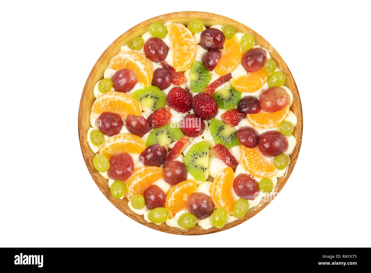 Vista dall'alto di un fresco in casa multi-crostata di frutta dolce isolato su uno sfondo bianco (alta dettagli). Foto Stock