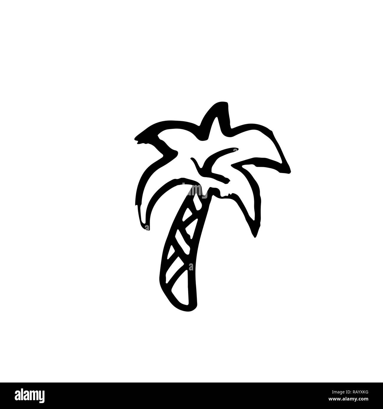Solo Palm tree grunge icona. Vector disegnati a mano silhouette tropicale. Illustrazione Vettoriale