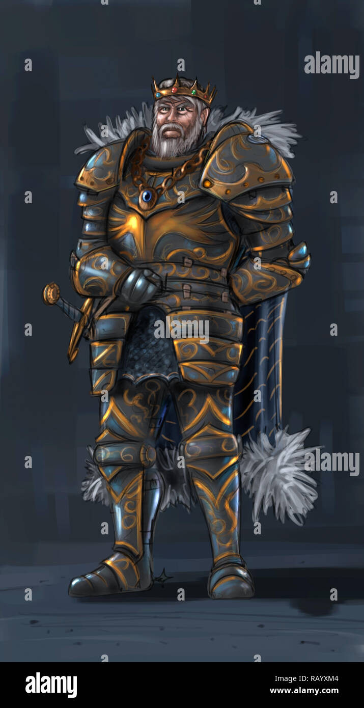 Concept Art Fantasy illustrazione del re guerriero nella piastra Full Armor Foto Stock