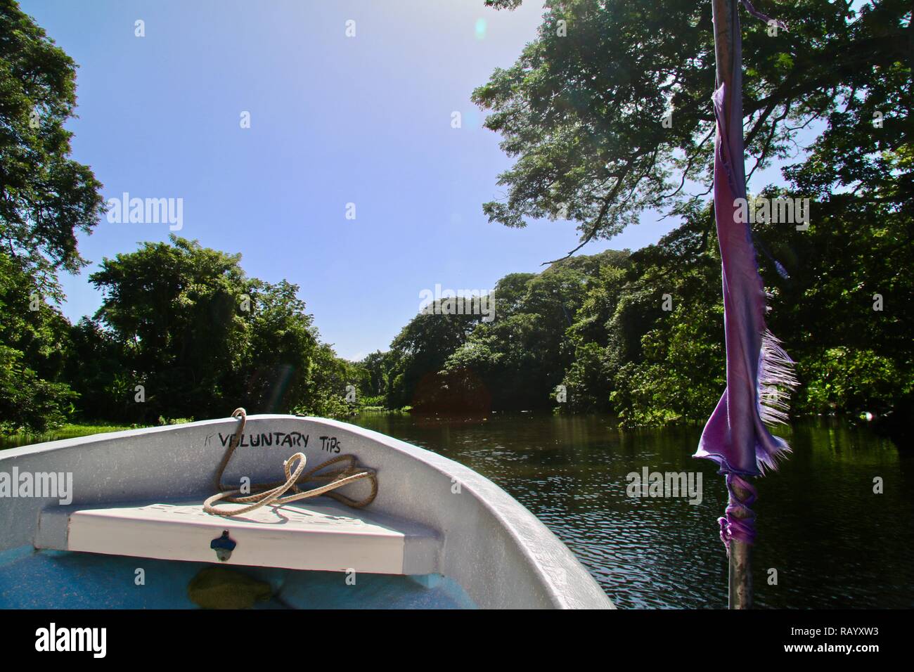 La crociera lentamente lungo i corsi d'acqua di lago di Nicaragua in America centrale Foto Stock