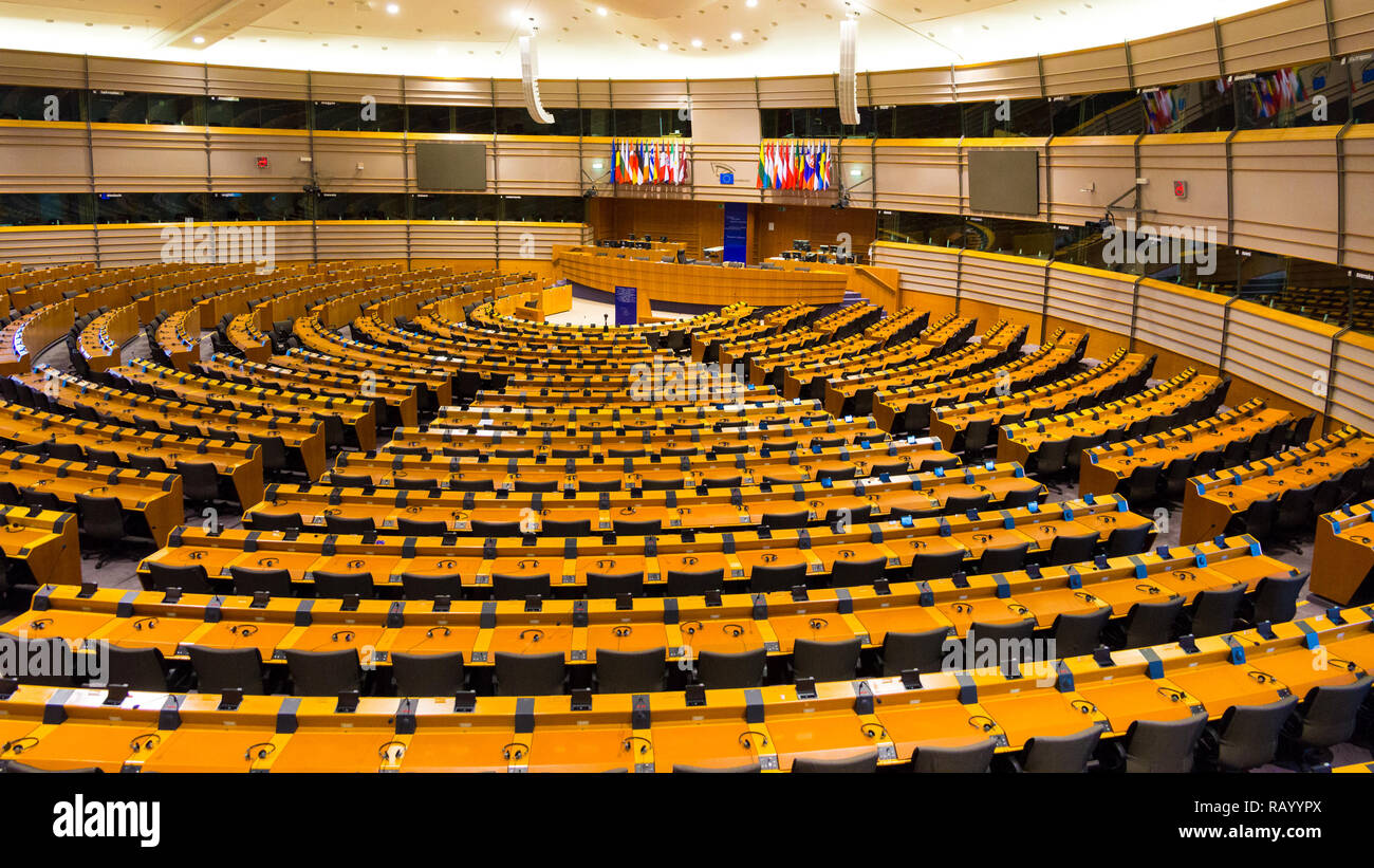 Bruxelles, Belgio - 30 luglio 2014: l'Unione europea Parlamento europeo stanza a Bruxelles. Foto Stock