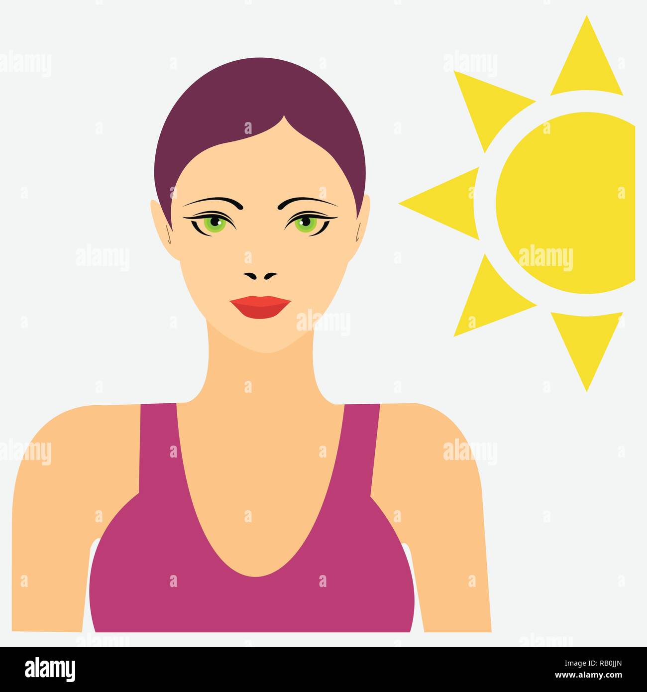 Ritratto di una donna in costume da bagno con il sole alle spalle Illustrazione Vettoriale