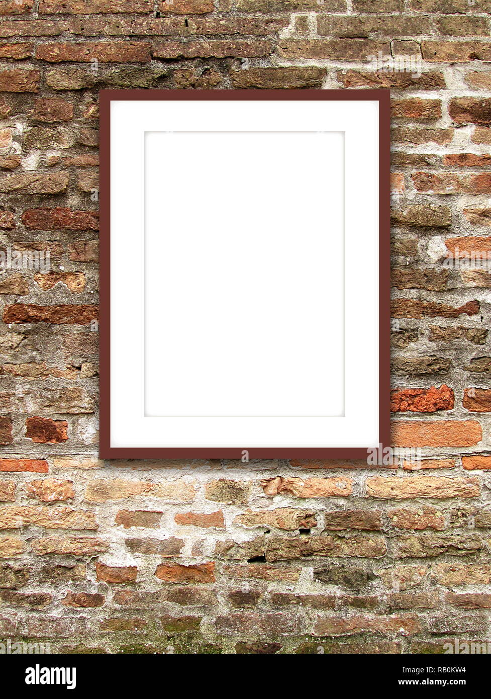 Bianco Rosso picture frame su weathered muro di mattoni in background Foto Stock