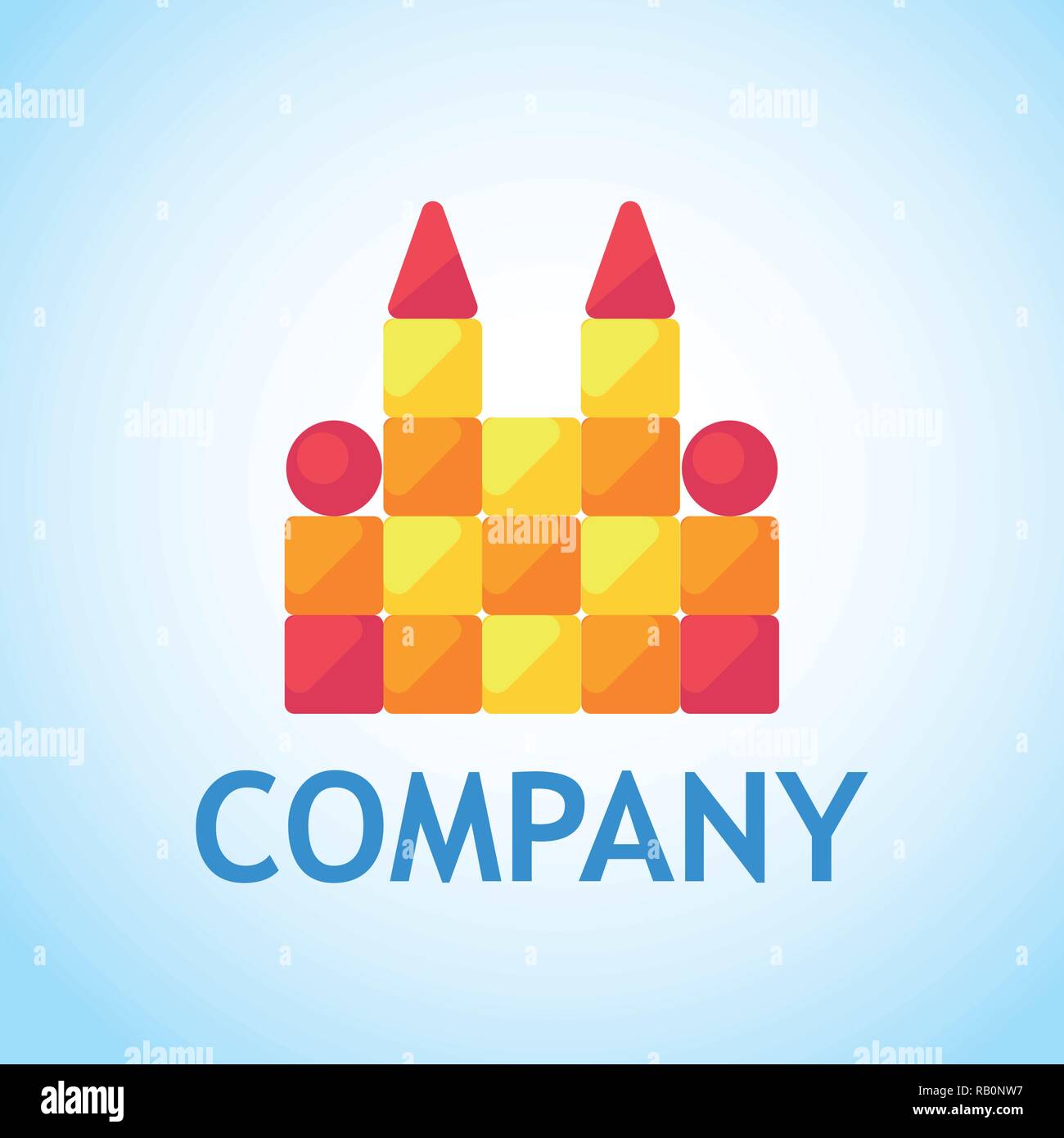 Logo per il negozio di giocattoli. Il castello di giocattolo di cubi -  Vettore illustrazione di design in stile appartamento Immagine e Vettoriale  - Alamy