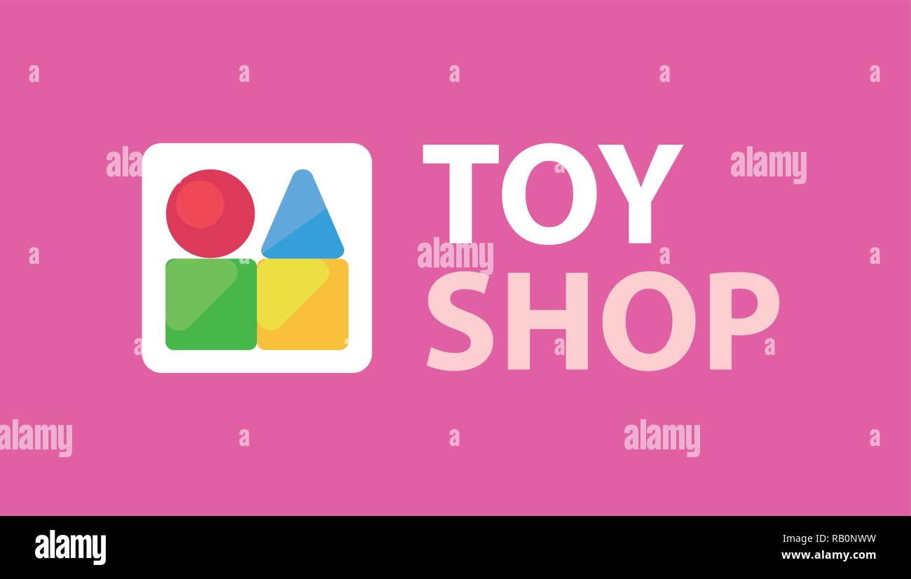 Il logo del vettore per i bambini Stop giocattolo con didascalia su preferiti baby colore rosa. Illustrazione Vettoriale