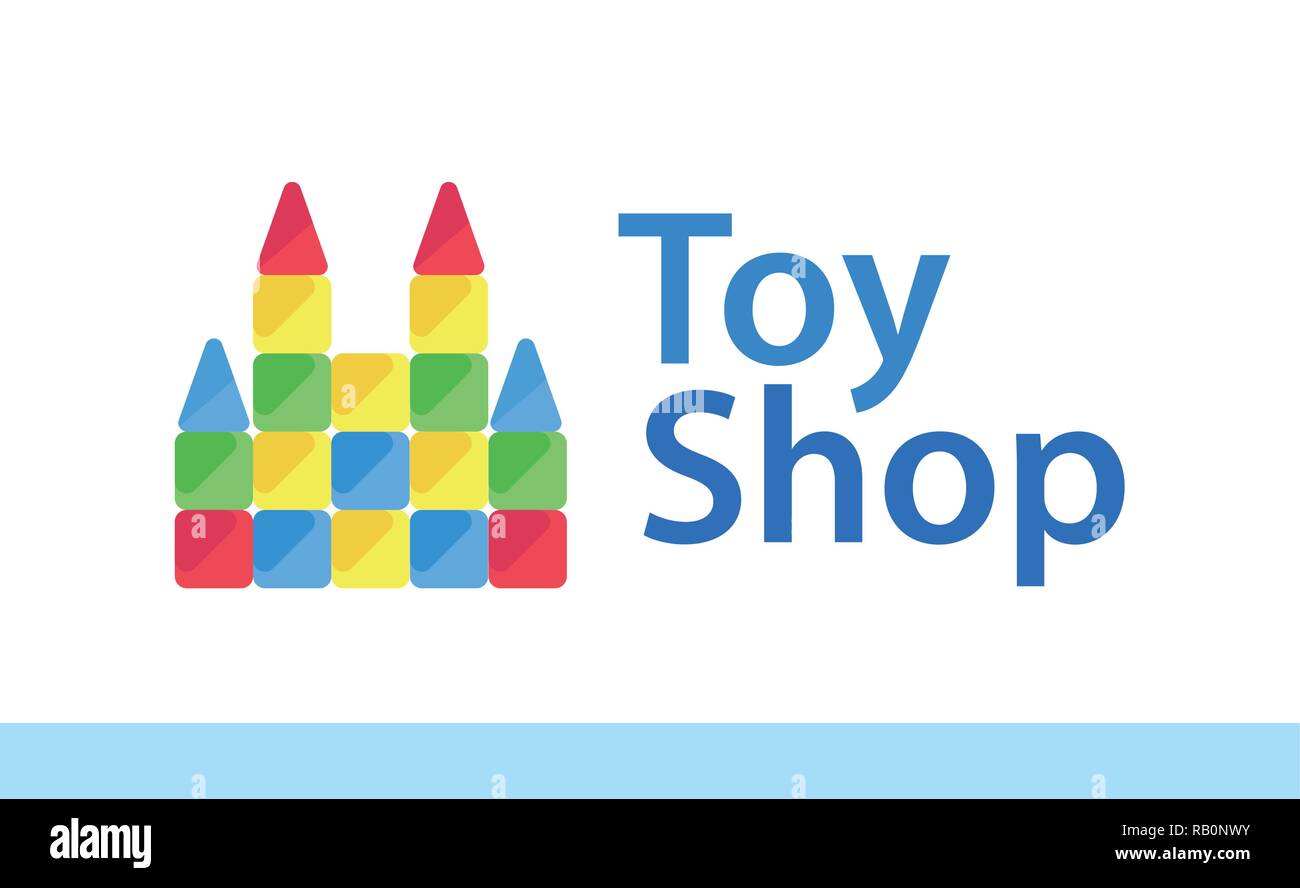 Giocattolo Logo Shop isolato su bianco - Castello giocattolo illustrazione vettoriale per store business. Illustrazione Vettoriale