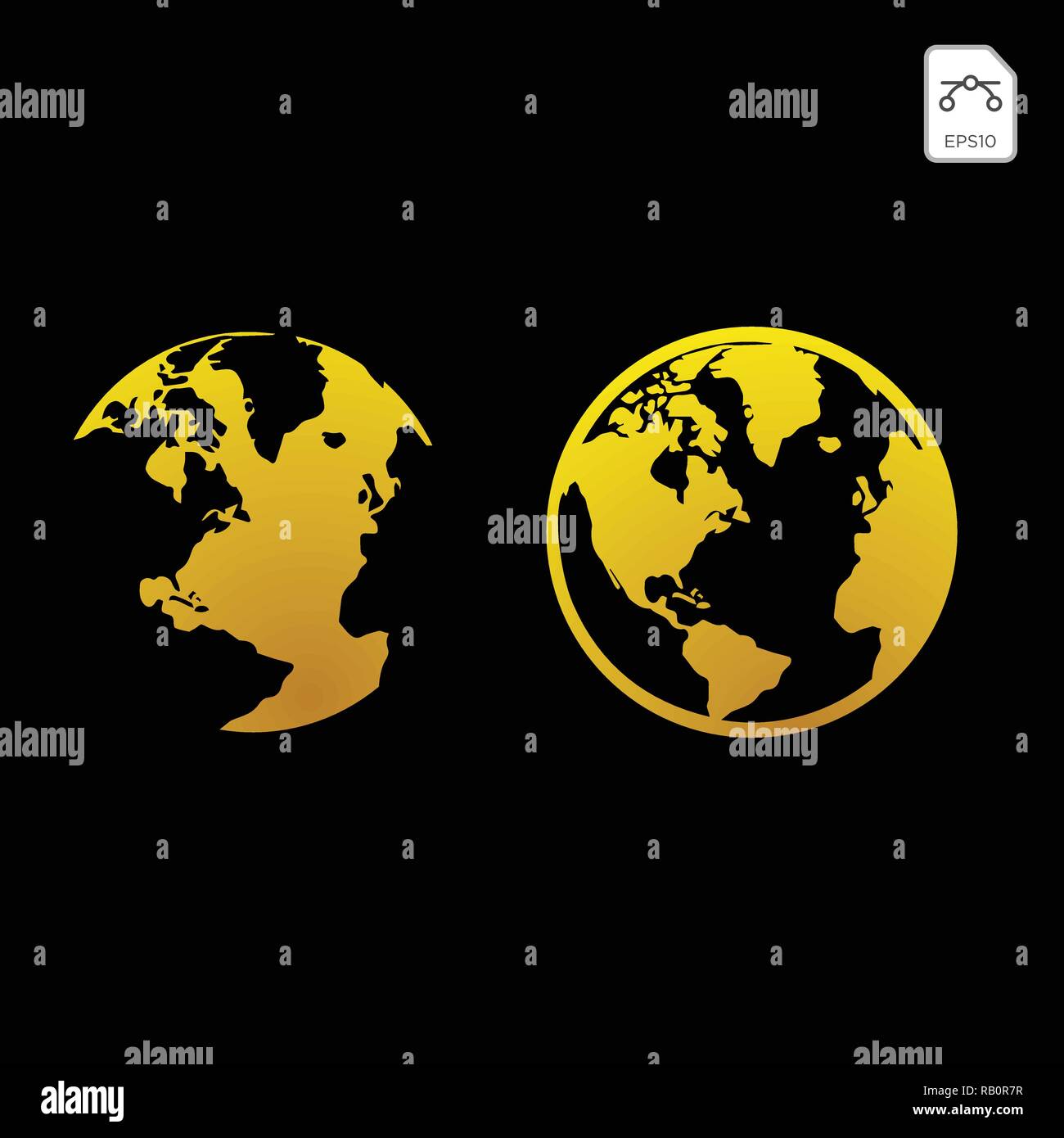 Gold Icona a forma di globo. Massa lucida azienda settore concetto vettoriale illustrazione Illustrazione Vettoriale