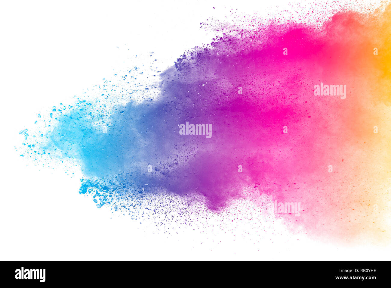 Polvere multicolore esplosione su sfondo bianco. Cloud colorati. La polvere colorata esplodere. La vernice Holi.abstract variopinti spruzzi di polvere su bianco backg Foto Stock