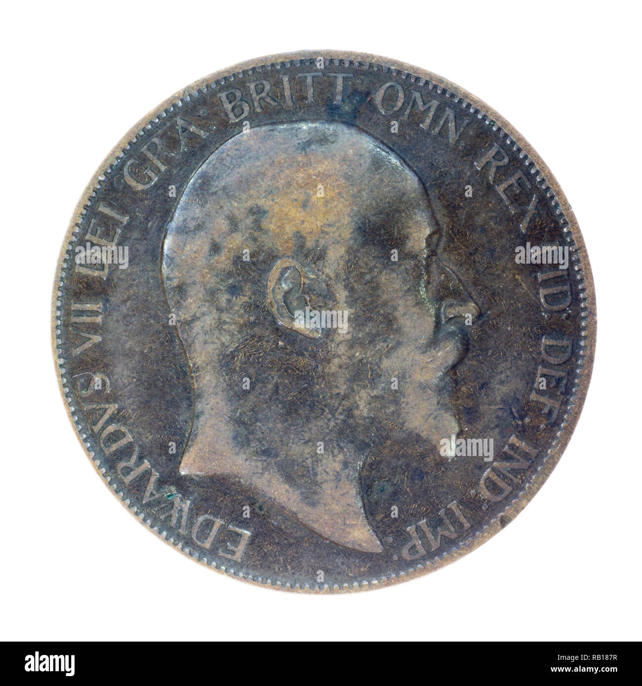 1902 British Penny moneta con il re Edoardo VII busto Foto Stock