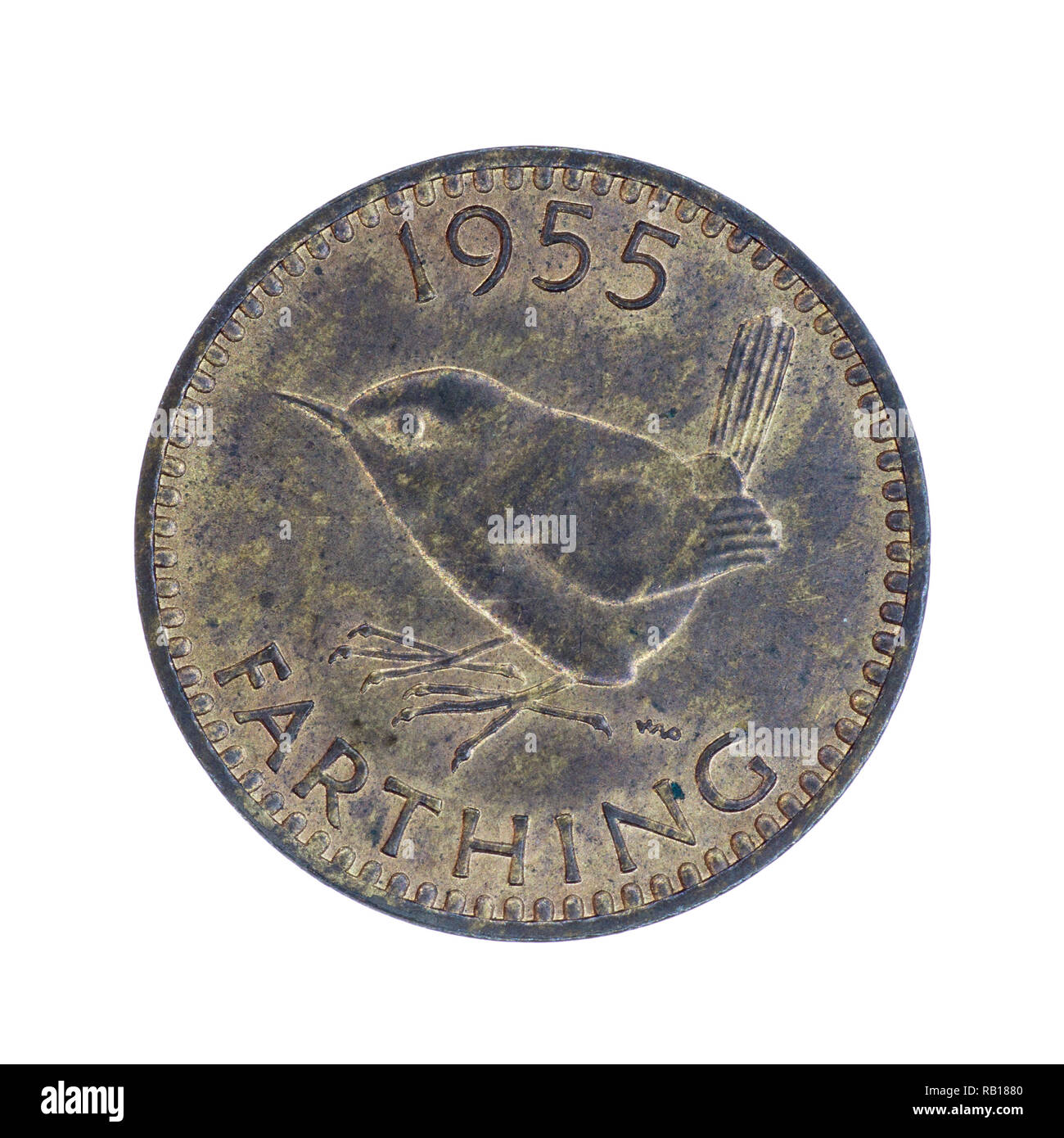 1955 British Farthing (un quarto di Penny) moneta Foto Stock