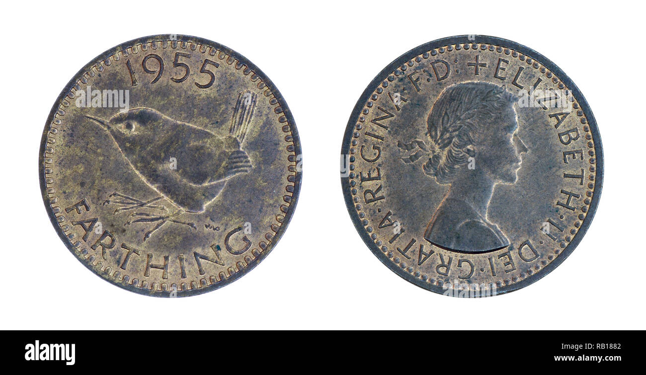1955 British Farthing (un quarto di Penny) moneta Foto Stock