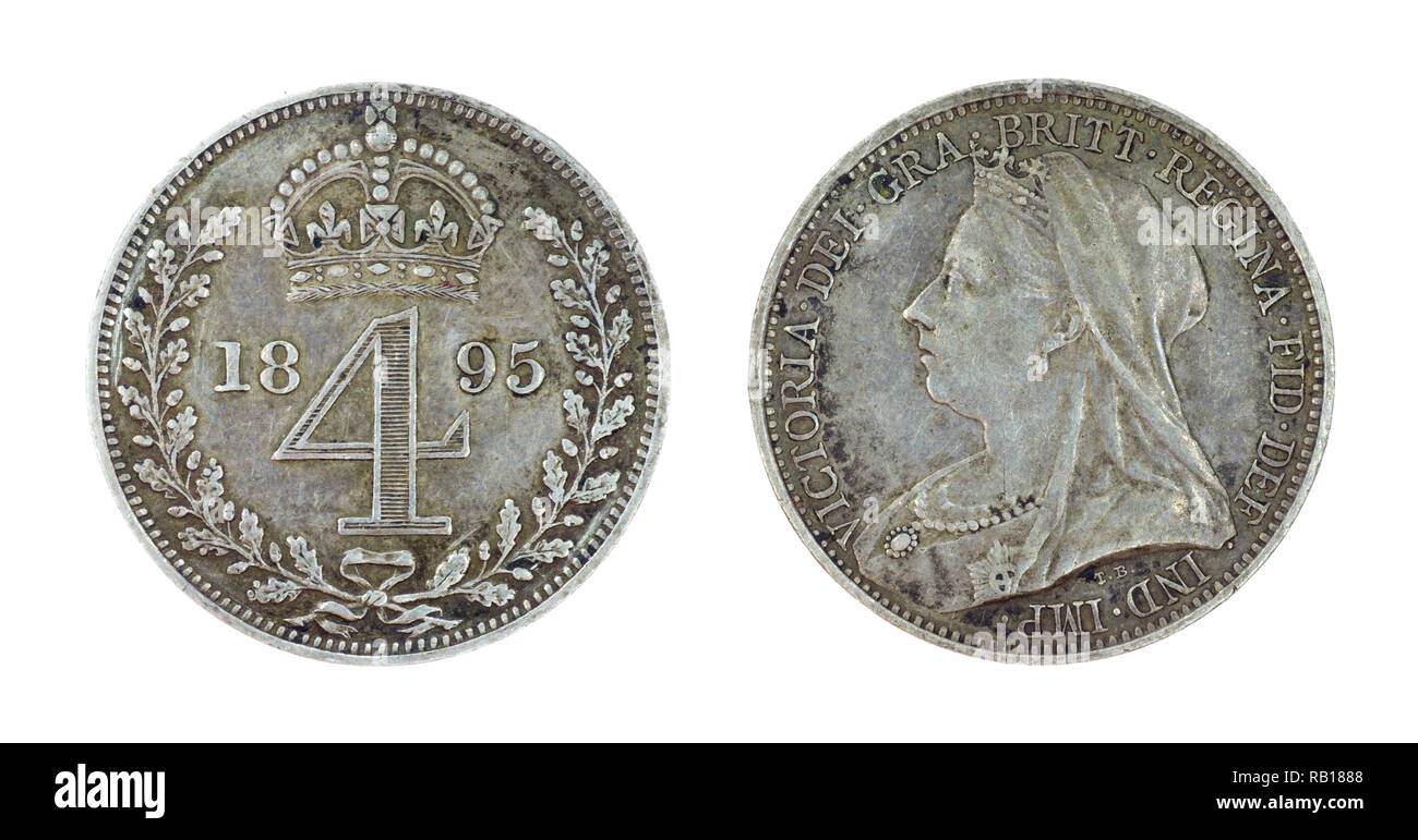 1895 British Victorian quattro penny Maundy coin Foto Stock