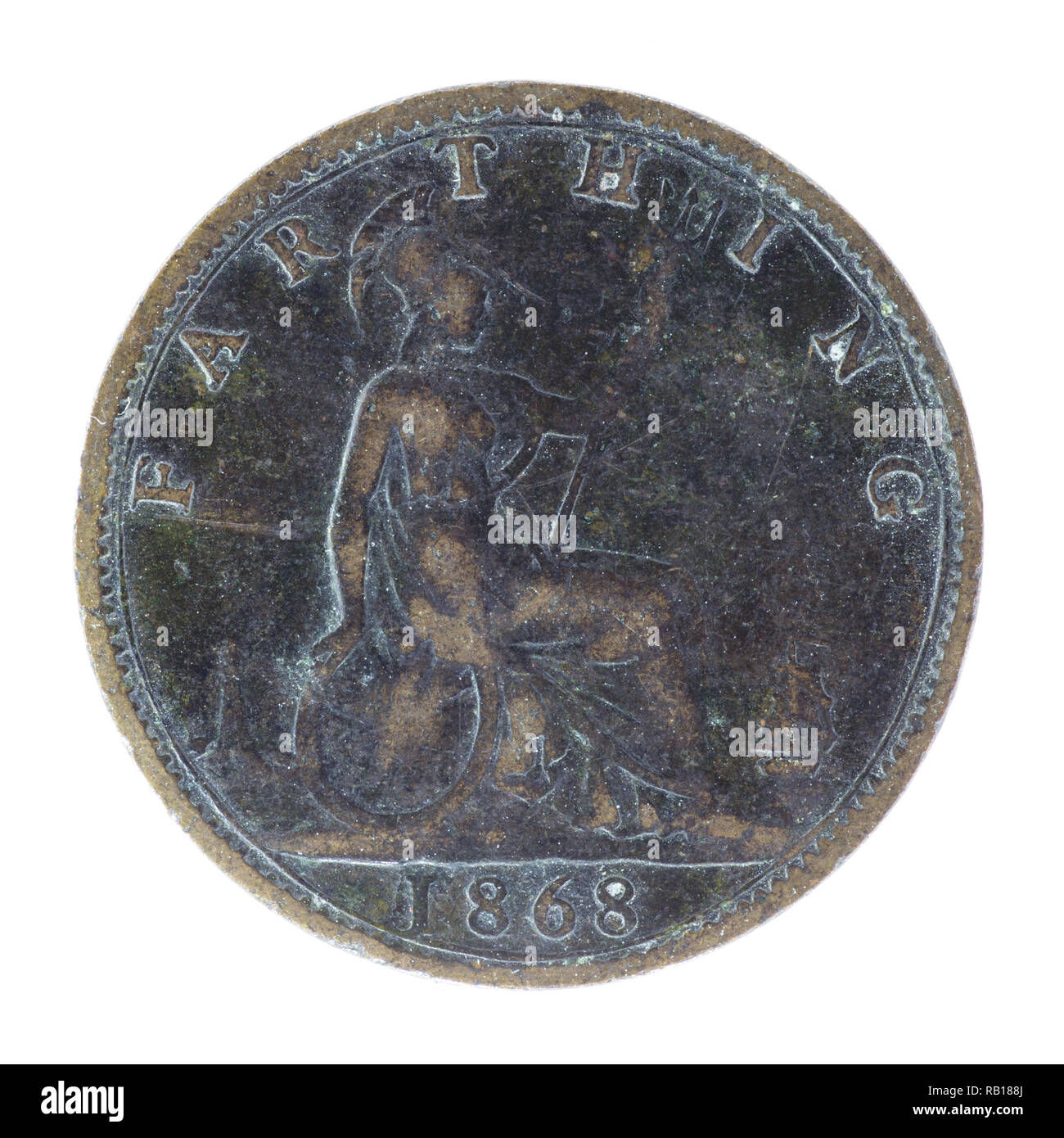 1868 British Victorian Farthing (un quarto di penny) moneta Foto Stock