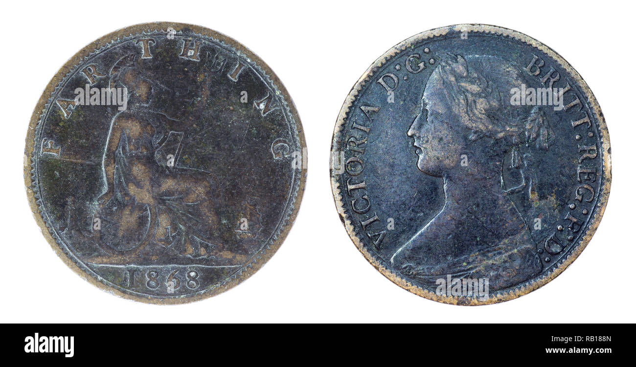 1868 British Victorian Farthing (un quarto di penny) moneta Foto Stock