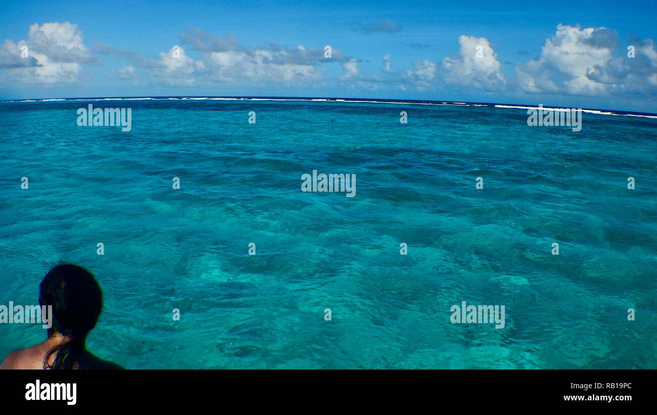 Scollegato in Belize fissando la distesa di Caraibi marine park. Foto Stock