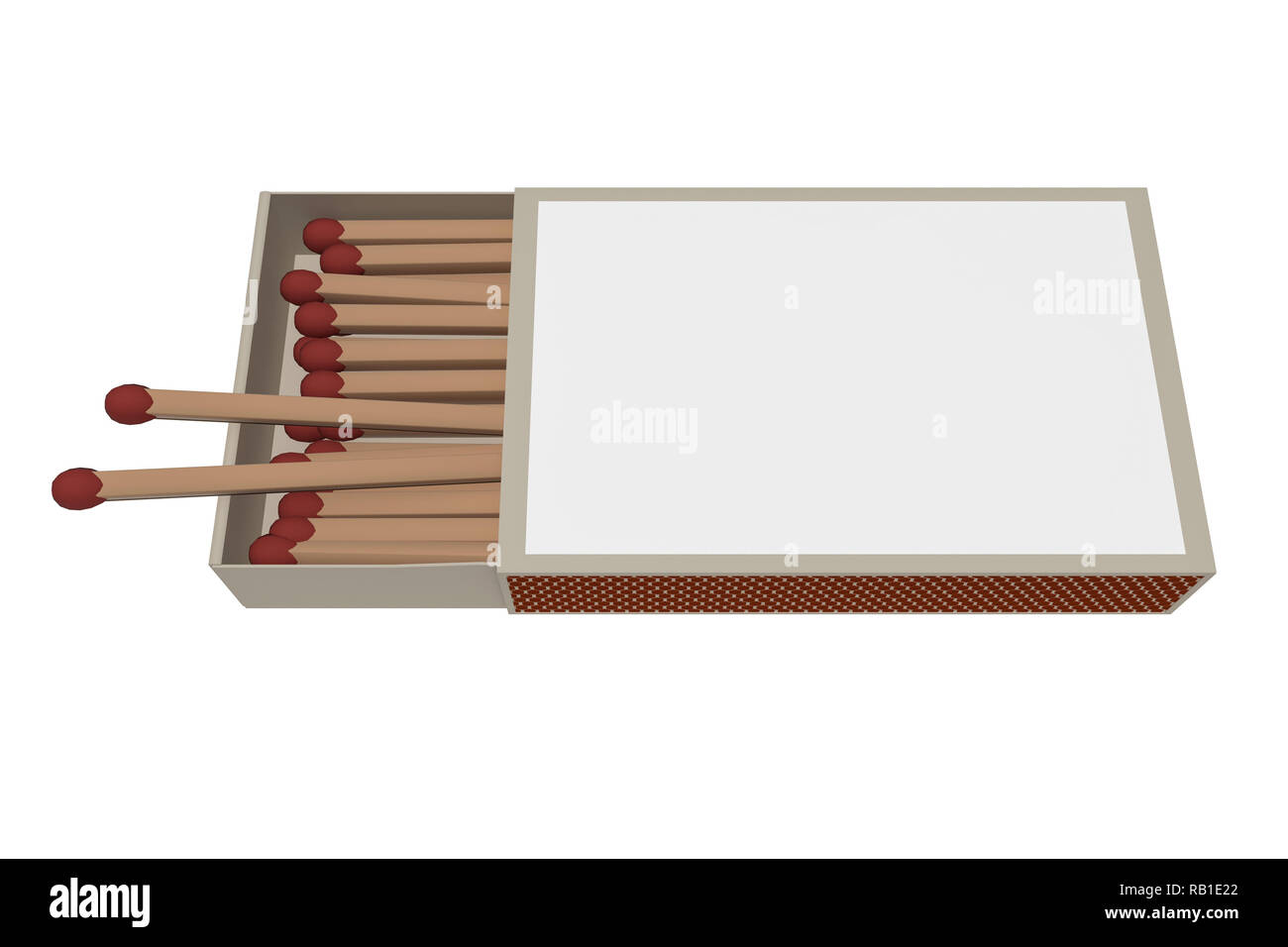 Matchbox con corrispondenze isolato su uno sfondo bianco, 3d illustrazione Foto Stock