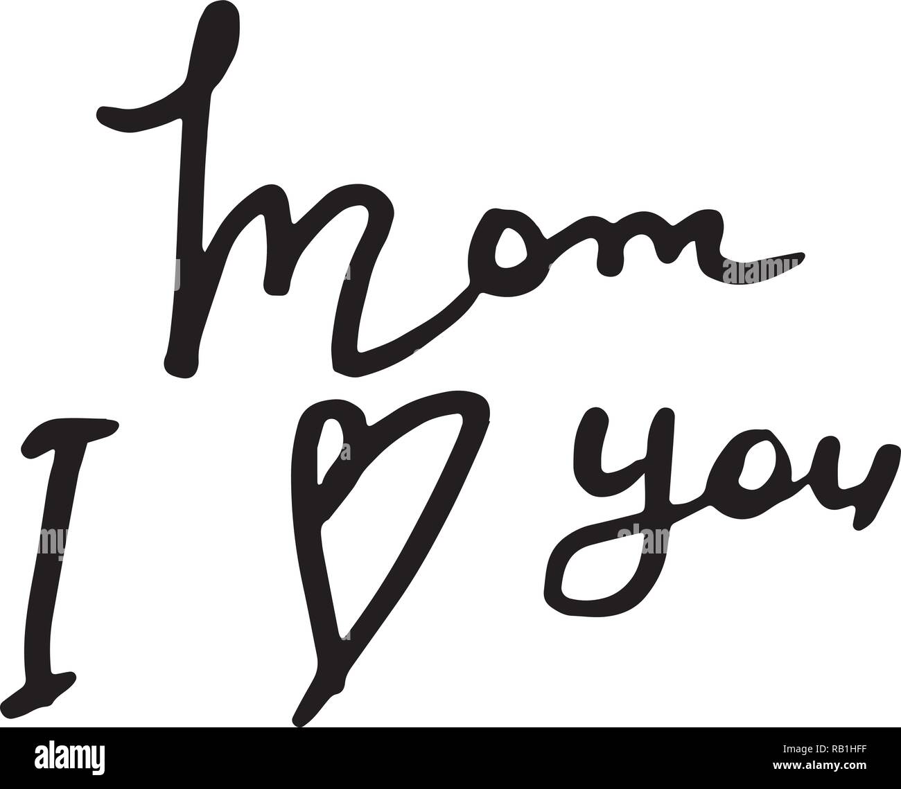 Mamma ti amo doodle lettering banner. La calligrafia vettore inchiostro testo. Immagine per biglietto di auguri, stampa etichetta, t-shirt Illustrazione Vettoriale